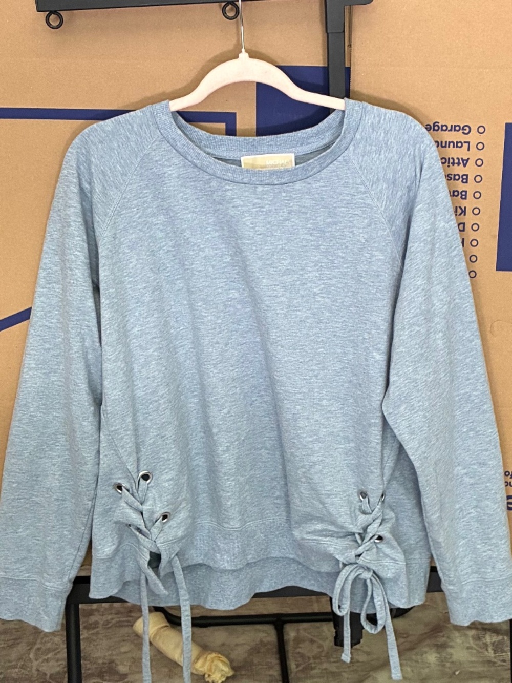 Michael Michael Kors blue sweater w lace-up details